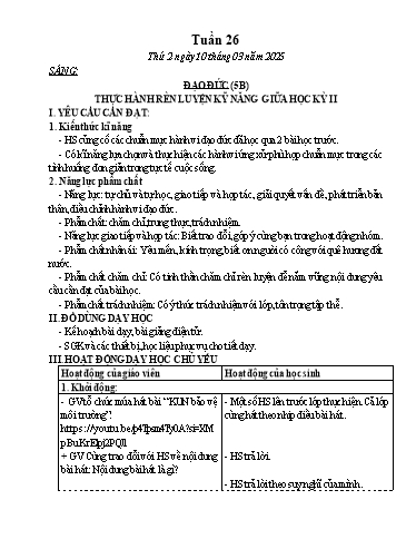 Kế hoạch bài dạy các môn Khối Tiểu học - Tuần 26 - Năm học 2024-2025 - Nguyễn Thị Thu Hà