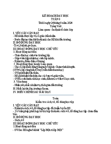 Kế hoạch bài dạy Lớp 1 - Tuần 0 - Năm học 2024-2025 - Nguyễn Thị Ánh Tuyết