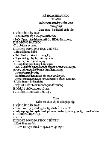 Kế hoạch bài dạy Lớp 1 - Tuần 0 - Năm học 2024-2025 - Nguyễn Thị Thanh Hiền