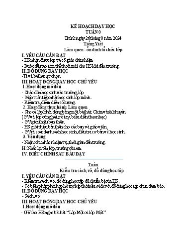 Kế hoạch bài dạy Lớp 1 - Tuần 0 - Năm học 2024-2025 - Trần Thị Thanh Hương
