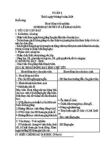 Kế hoạch bài dạy Lớp 1 - Tuần 1 (Thứ 2,3) - Năm học 2024-2025 - Nguyễn Thị Thanh Hiền