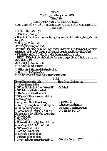 Kế hoạch bài dạy Lớp 1 - Tuần 1 (Thứ 5,6) - Năm học 2024-2025 - Trần Thị Hồng Thúy