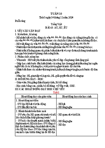 Kế hoạch bài dạy Lớp 1 - Tuần 10 (Thứ 5,6) - Năm học 2024-2025 - Nguyễn Thị Thanh Hiền