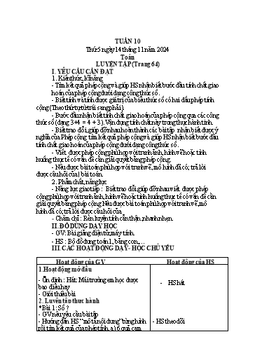 Kế hoạch bài dạy Lớp 1 - Tuần 10 (Thứ 5,6) - Năm học 2024-2025 - Trần Thị Thanh Hương