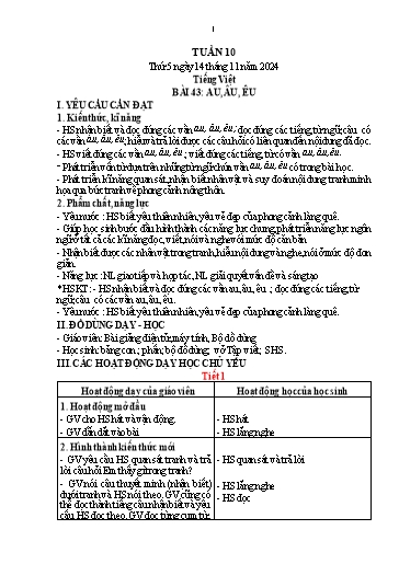 Kế hoạch bài dạy Lớp 1 - Tuần 10 (Thứ 5,6) - Năm học 2024-2025 - Trần Thị Hồng Thúy