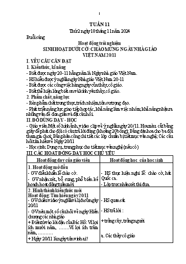 Kế hoạch bài dạy Lớp 1 - Tuần 11 (Thứ 2,3) - Năm học 2024-2025 - Nguyễn Thị Thanh Hiền