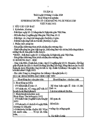 Kế hoạch bài dạy Lớp 1 - Tuần 11 (Thứ 2,3) - Năm học 2024-2025 - Trần Thị Hồng Thúy