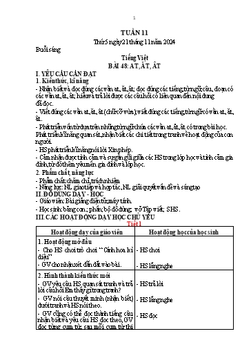 Kế hoạch bài dạy Lớp 1 - Tuần 11 (Thứ 5,6) - Năm học 2024-2025 - Nguyễn Thị Thanh Hiền