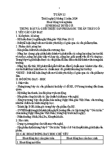 Kế hoạch bài dạy Lớp 1 - Tuần 12 (Thứ 2,3) - Năm học 2024-2025 - Trần Thị Hồng Thúy