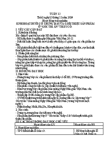 Kế hoạch bài dạy Lớp 1 - Tuần 12 (Thứ 2,3,4) - Năm học 2024-2025 - Nguyễn Thị Ánh Tuyết