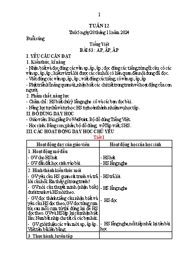 Kế hoạch bài dạy Lớp 1 - Tuần 12 (Thứ 5,6) - Năm học 2024-2025 - Nguyễn Thị Thanh Hiền