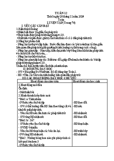 Kế hoạch bài dạy Lớp 1 - Tuần 12 (Thứ 5,6) - Năm học 2024-2025 - Trần Thị Thanh Hương