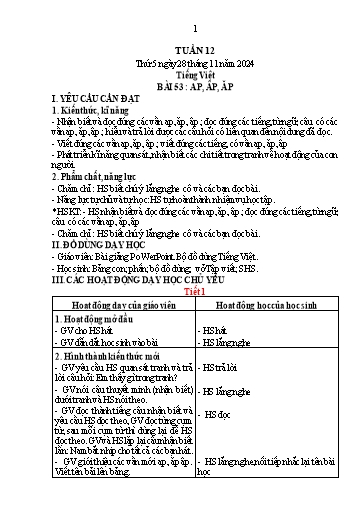 Kế hoạch bài dạy Lớp 1 - Tuần 12 (Thứ 5,6) - Năm học 2024-2025 - Trần Thị Hồng Thúy
