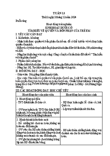 Kế hoạch bài dạy Lớp 1 - Tuần 13 (Thứ 2,3) - Năm học 2024-2025 - Nguyễn Thị Thanh Hiền