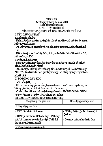 Kế hoạch bài dạy Lớp 1 - Tuần 13 (Thứ 2,3) - Năm học 2024-2025 - Trần Thị Hồng Thúy