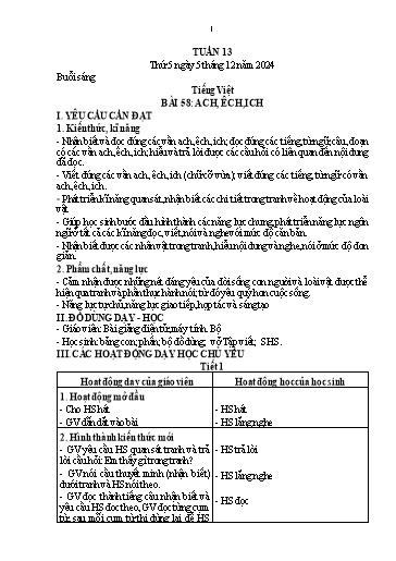 Kế hoạch bài dạy Lớp 1 - Tuần 13 (Thứ 5,6) - Năm học 2024-2025 - Nguyễn Thị Thanh Hiền
