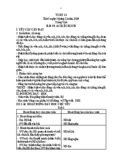 Kế hoạch bài dạy Lớp 1 - Tuần 13 (Thứ 5,6) - Năm học 2024-2025 - Trần Thị Hồng Thúy