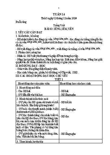 Kế hoạch bài dạy Lớp 1 - Tuần 14 (Thứ 5,6) - Năm học 2024-2025 - Nguyễn Thị Thanh Hiền