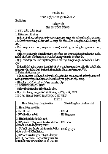 Kế hoạch bài dạy Lớp 1 - Tuần 15 (Thứ 5,6) - Năm học 2024-2025 - Nguyễn Thị Thanh Hiền