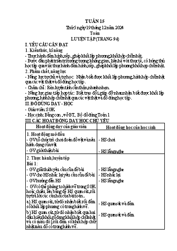 Kế hoạch bài dạy Lớp 1 - Tuần 15 (Thứ 5,6) - Năm học 2024-2025 - Trần Thị Thanh Hương