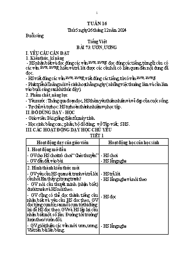 Kế hoạch bài dạy Lớp 1 - Tuần 16 (Thứ 5,6) - Năm học 2024-2025 - Nguyễn Thị Thanh Hiền