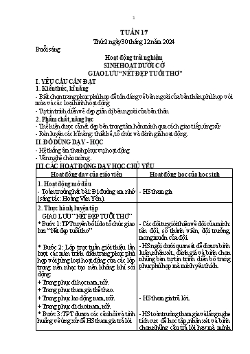 Kế hoạch bài dạy Lớp 1 - Tuần 17 (Thứ 2,3) - Năm học 2024-2025 - Nguyễn Thị Thanh Hiền