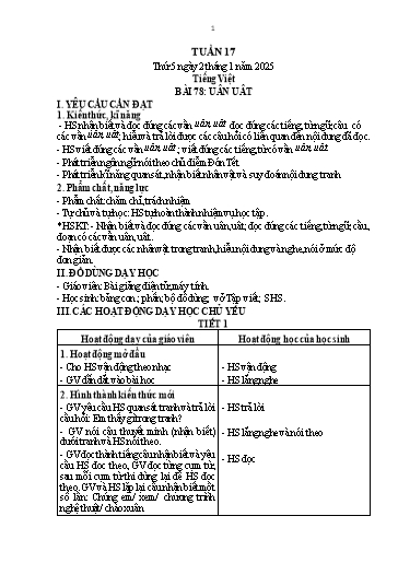 Kế hoạch bài dạy Lớp 1 - Tuần 17 (Thứ 5,6) - Năm học 2024-2025 - Trần Thị Hồng Thúy