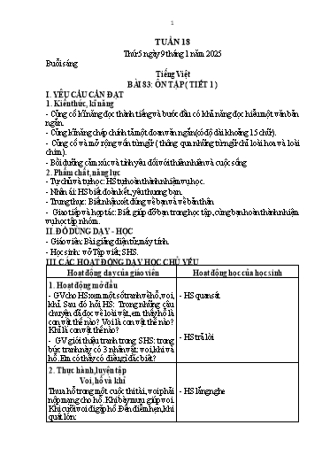 Kế hoạch bài dạy Lớp 1 - Tuần 18 (Thứ 5,6) - Năm học 2024-2025 - Nguyễn Thị Thanh Hiền