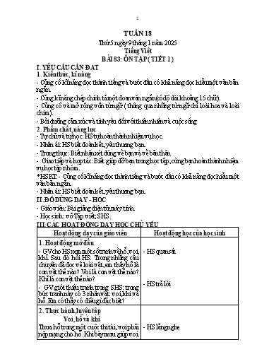 Kế hoạch bài dạy Lớp 1 - Tuần 18 (Thứ 5,6) - Năm học 2024-2025 - Trần Thị Hồng Thúy
