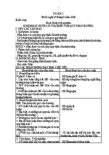 Kế hoạch bài dạy Lớp 1 - Tuần 2 (Thứ 2,3) - Năm học 2024-2025 - Trần Thị Hồng Thúy