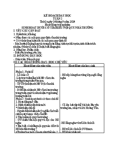 Kế hoạch bài dạy Lớp 1 - Tuần 2 (Thứ 2,3,4) - Năm học 2024-2025 - Trần Thị Thanh Hương