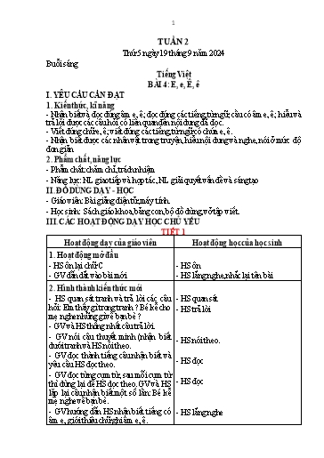 Kế hoạch bài dạy Lớp 1 - Tuần 2 (Thứ 5,6) - Năm học 2024-2025 - Nguyễn Thị Thanh Hiền
