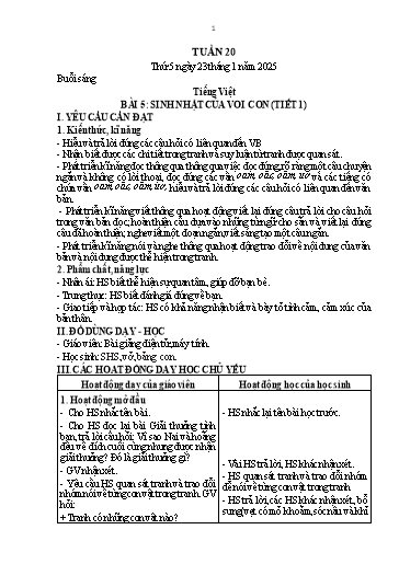 Kế hoạch bài dạy Lớp 1 - Tuần 20 (Thứ 5,6) - Năm học 2024-2025 - Nguyễn Thị Thanh Hiền