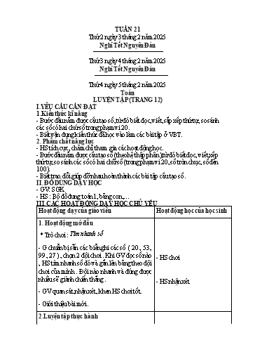 Kế hoạch bài dạy Lớp 1 - Tuần 21 (Thứ 2,3,4) - Năm học 2024-2025 - Nguyễn Thị Ánh Tuyết