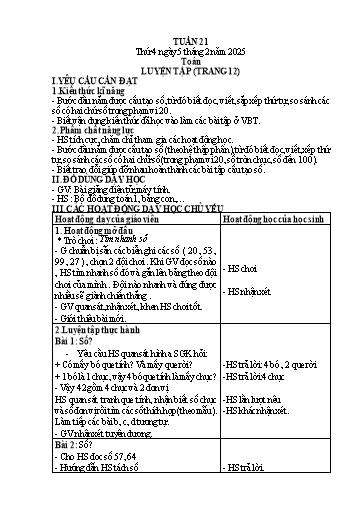 Kế hoạch bài dạy Lớp 1 - Tuần 21 (Thứ 4) - Năm học 2024-2025 - Trần Thị Thanh Hương