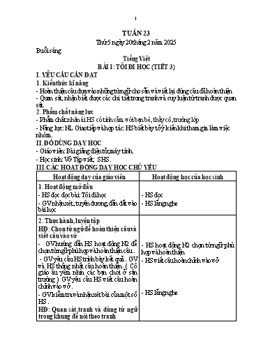 Kế hoạch bài dạy Lớp 1 - Tuần 23 (Thứ 5,6) - Năm học 2024-2025 - Nguyễn Thị Thanh Hiền