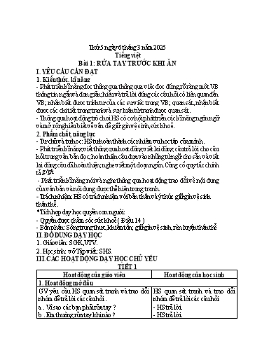 Kế hoạch bài dạy Lớp 1 - Tuần 25 (Thứ 5,6) - Năm học 2024-2025 - Trần Thị Thanh Hương