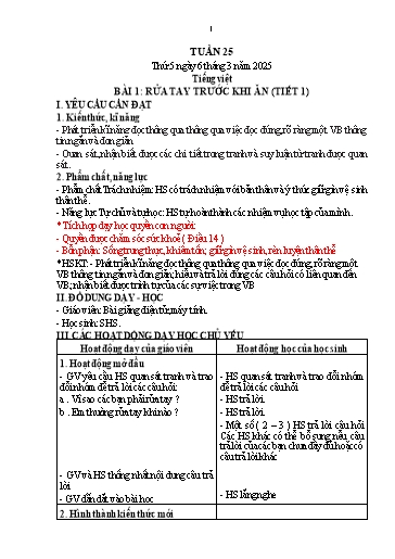 Kế hoạch bài dạy Lớp 1 - Tuần 25 (Thứ 5,6) - Năm học 2024-2025 - Trần Thị Hồng Thúy