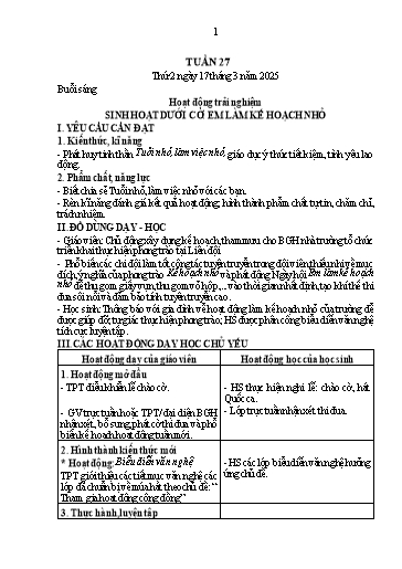 Kế hoạch bài dạy Lớp 1 - Tuần 27 (Thứ 2,3,4) - Năm học 2024-2025 - Nguyễn Thị Thanh Hiền