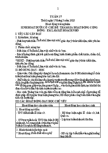 Kế hoạch bài dạy Lớp 1 - Tuần 27 (Thứ 2,3,4) - Năm học 2024-2025 - Trần Thị Hồng Thúy