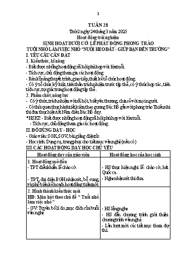 Kế hoạch bài dạy Lớp 1 - Tuần 28 (Thứ 2,3,4) - Năm học 2024-2025 - Trần Thị Hồng Thúy