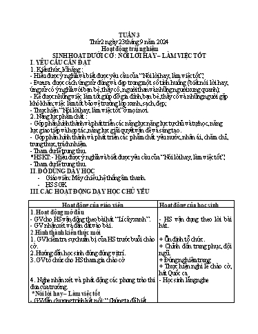 Kế hoạch bài dạy Lớp 1 - Tuần 3 (Thứ 2,3) - Năm học 2024-2025 - Trần Thị Hồng Thúy