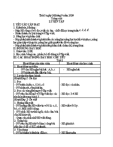 Kế hoạch bài dạy Lớp 1 - Tuần 3 (Thứ 5,6) - Năm học 2024-2025 - Nguyễn Thị Ánh Tuyết