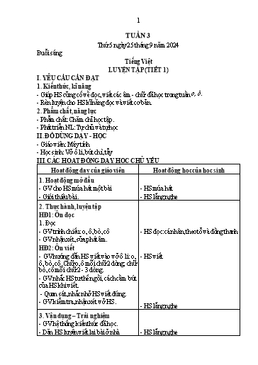 Kế hoạch bài dạy Lớp 1 - Tuần 3 (Thứ 5,6) - Năm học 2024-2025 - Nguyễn Thị Thanh Hiền