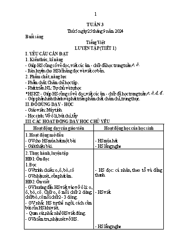 Kế hoạch bài dạy Lớp 1 - Tuần 3 (Thứ 5,6) - Năm học 2024-2025 - Trần Thị Hồng Thúy