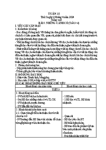 Kế hoạch bài dạy Lớp 1 - Tuần 32 - Năm học 2023-2024 - Trần Thị Thanh Hương