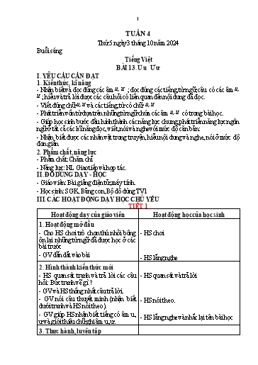 Kế hoạch bài dạy Lớp 1 - Tuần 4 (Thứ 5,6) - Năm học 2024-2025 - Nguyễn Thị Thanh Hiền