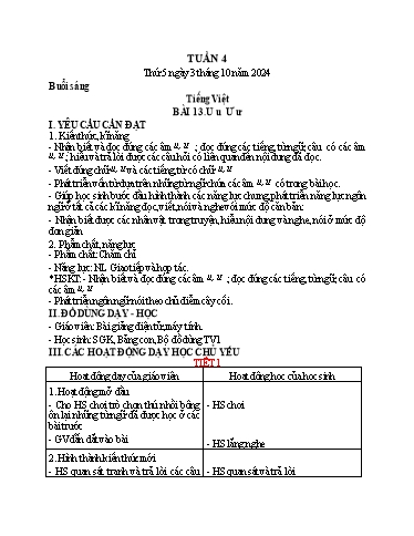 Kế hoạch bài dạy Lớp 1 - Tuần 4 (Thứ 5,6) - Năm học 2024-2025 - Trần Thị Hồng Thúy