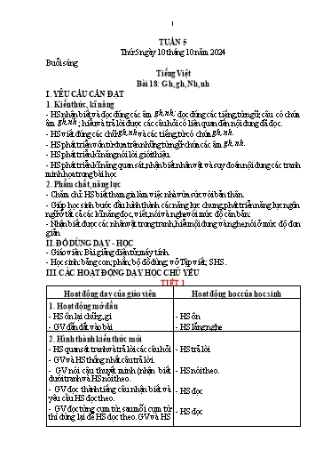 Kế hoạch bài dạy Lớp 1 - Tuần 5 (Thứ 5,6) - Năm học 2024-2025 - Nguyễn Thị Thanh Hiền