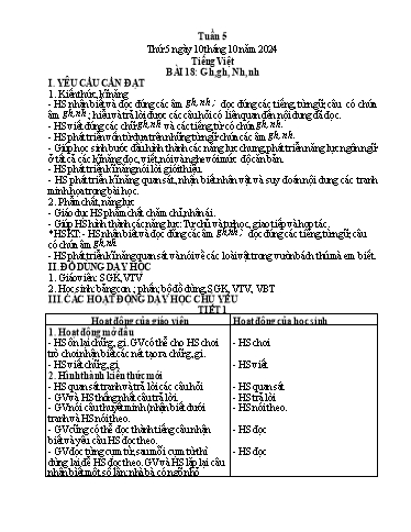 Kế hoạch bài dạy Lớp 1 - Tuần 5 (Thứ 5,6) - Năm học 2024-2025 - Trần Thị Hồng Thúy